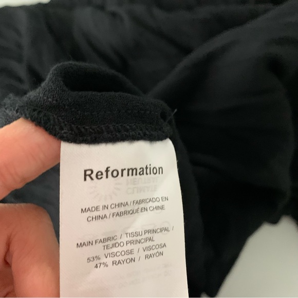 Reformation Sigmund Slit Cut Puff Shoulder Sleeve Square Neck Black Dress 12 - Picture 8 of 14